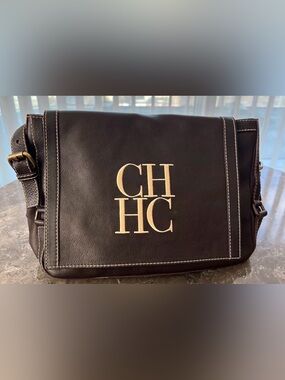 Vintage Carolina Herrera Brown Leather Crossbody with CH Embroidery